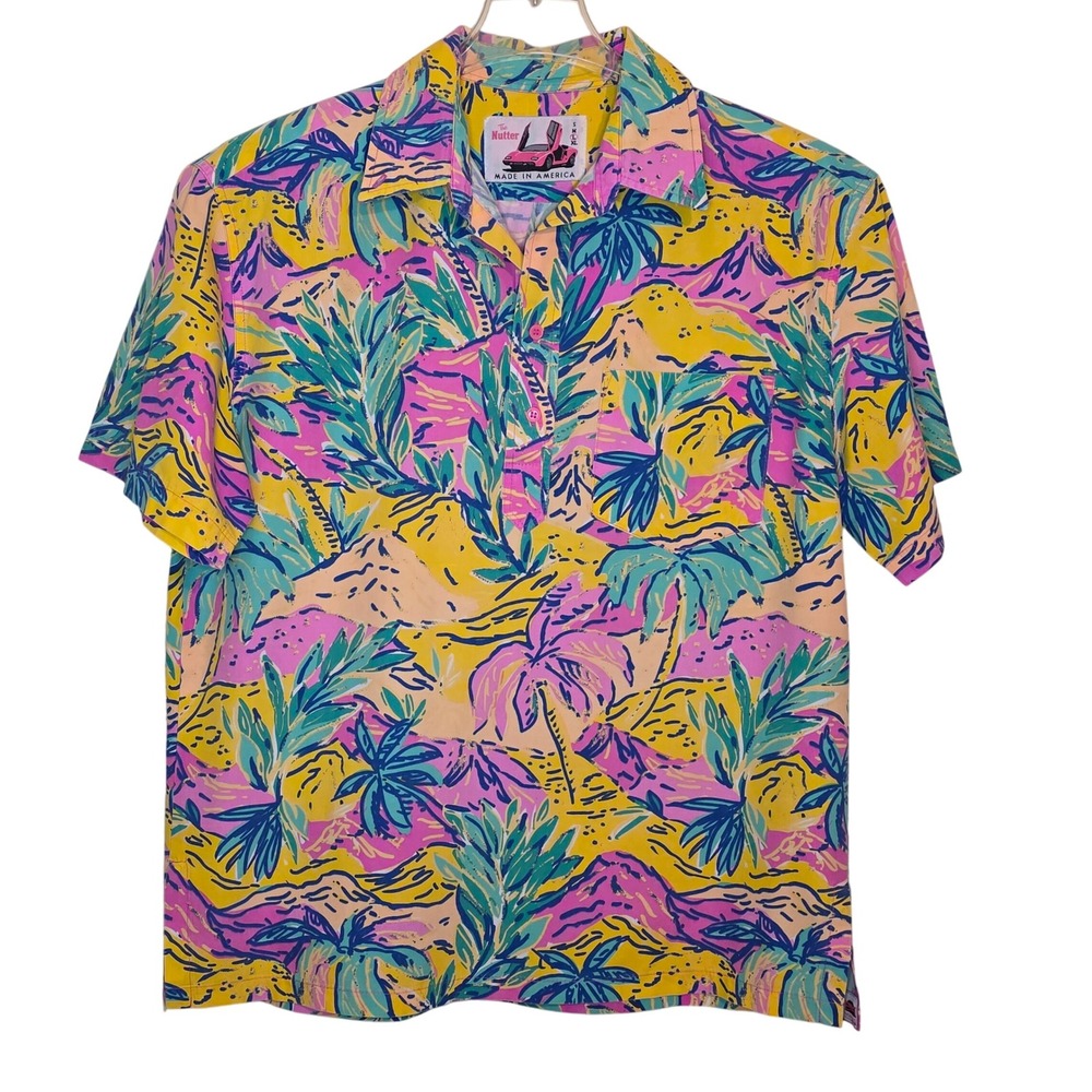 The Nutter Mens Tropical Hawaiian Button Up Shirt Short Sleeve Golf Vacation L